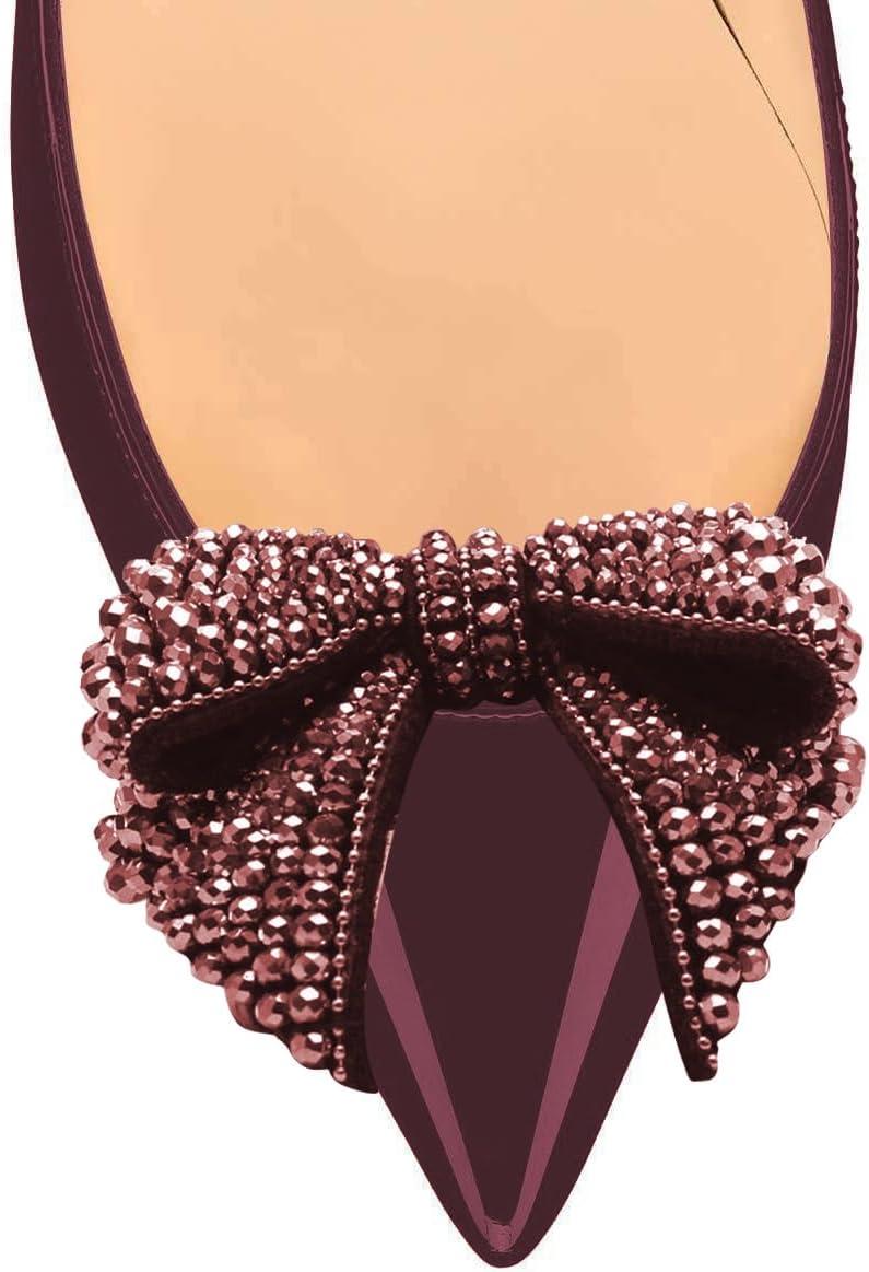 imageFSJ Women Pointed Toe Crystal Pump Rhinestone Bow Block Low Heel Slip On Comfy Date Shoes Size 416 USDark Grayish Purple