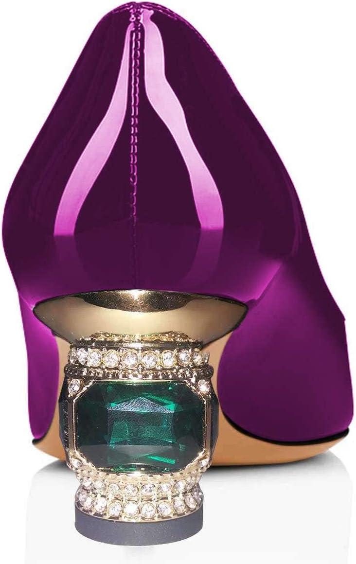 imageFSJ Women Pointed Toe Crystal Pump Rhinestone Bow Block Low Heel Slip On Comfy Date Shoes Size 416 USPurple