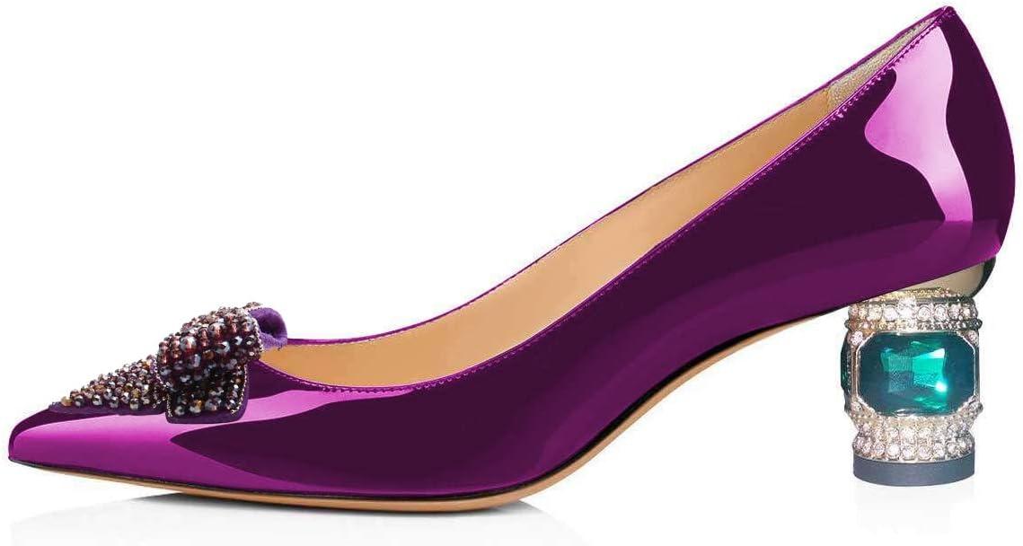 imageFSJ Women Pointed Toe Crystal Pump Rhinestone Bow Block Low Heel Slip On Comfy Date Shoes Size 416 USPurple