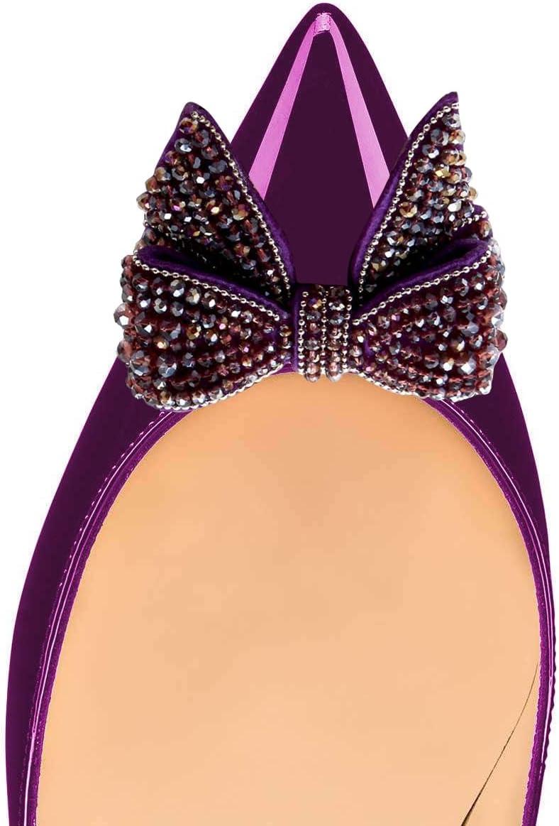 imageFSJ Women Pointed Toe Crystal Pump Rhinestone Bow Block Low Heel Slip On Comfy Date Shoes Size 416 USPurple