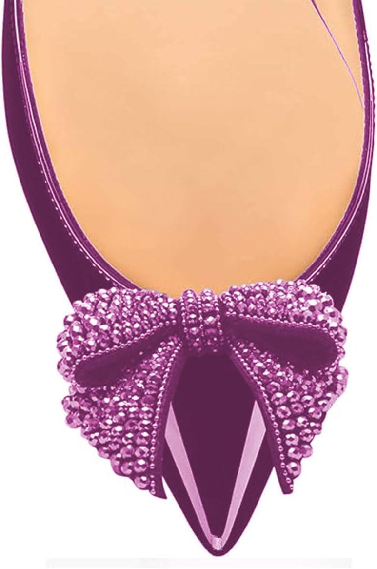 imageFSJ Women Pointed Toe Crystal Pump Rhinestone Bow Block Low Heel Slip On Comfy Date Shoes Size 416 USPurple2