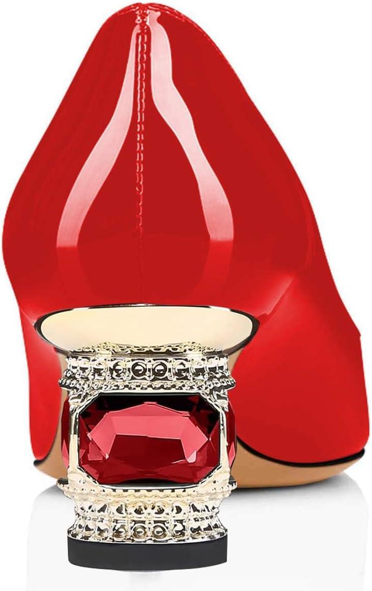 imageFSJ Women Pointed Toe Crystal Pump Rhinestone Bow Block Low Heel Slip On Comfy Date Shoes Size 416 USRed