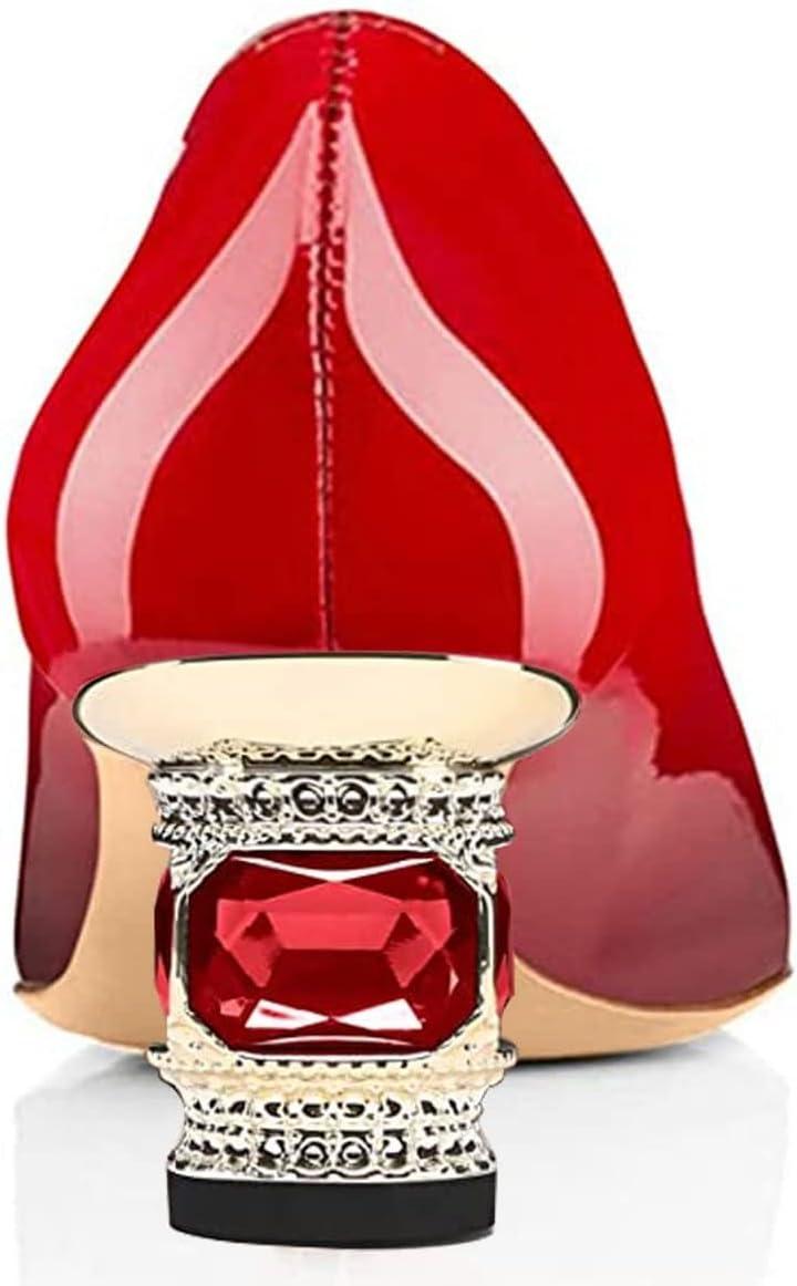 imageFSJ Women Pointed Toe Crystal Pump Rhinestone Bow Block Low Heel Slip On Comfy Date Shoes Size 416 USRed Gradient