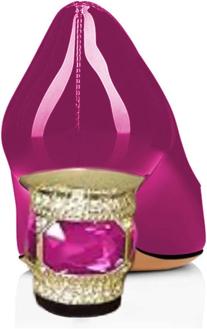 imageFSJ Women Pointed Toe Crystal Pump Rhinestone Bow Block Low Heel Slip On Comfy Date Shoes Size 416 USViolet Red