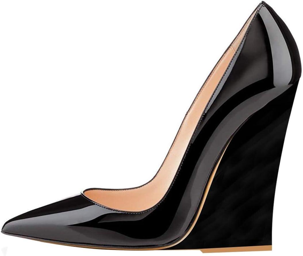 imageFSJ Women Pointed Toe Wedges High Heel Pumps Sexy Slip On Formal Closed Toe Wedding Party Evening Dress Shoes Size 416 USBlack