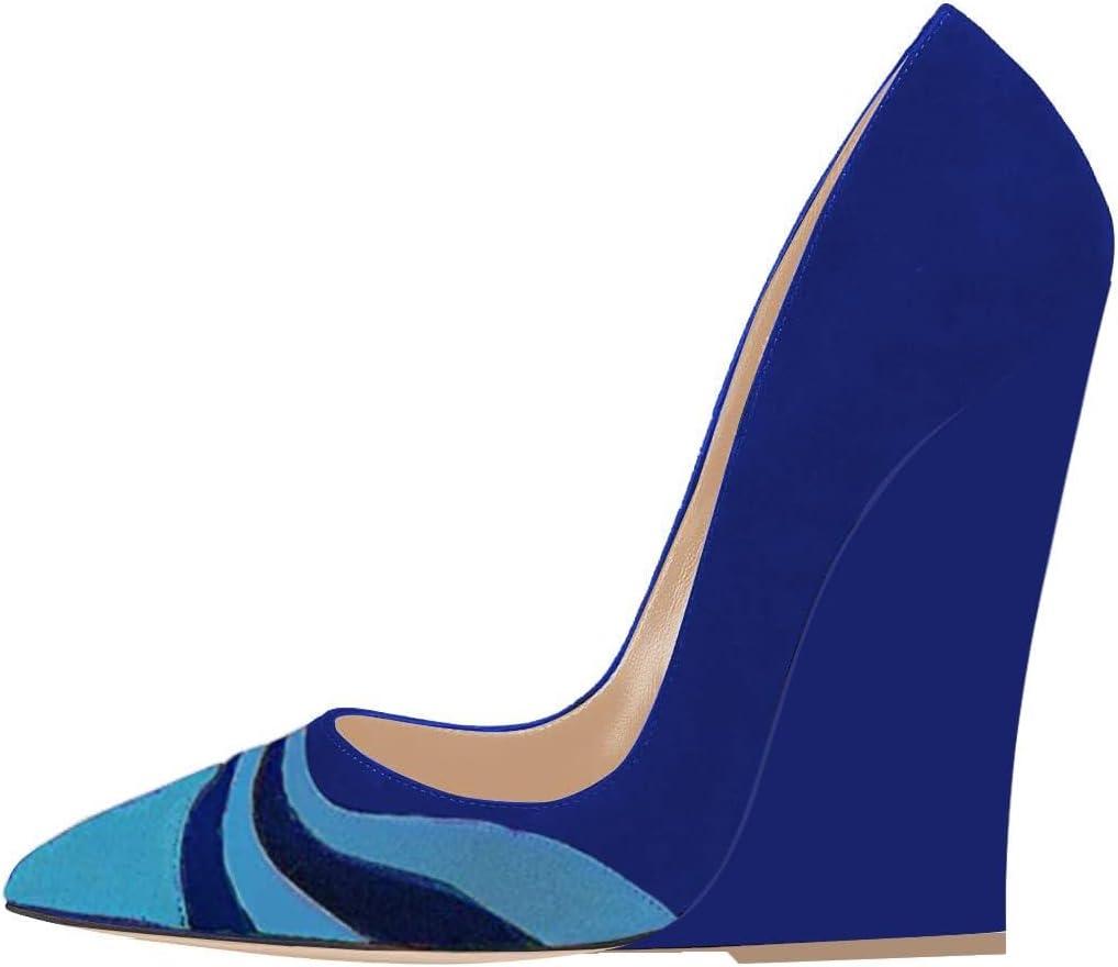 imageFSJ Women Pointed Toe Wedges High Heel Pumps Sexy Slip On Formal Closed Toe Wedding Party Evening Dress Shoes Size 416 USBlue Rainbow