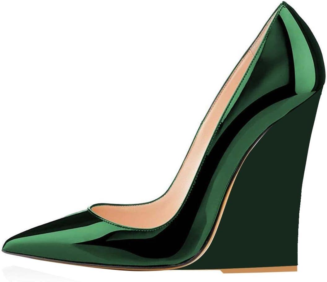 imageFSJ Women Pointed Toe Wedges High Heel Pumps Sexy Slip On Formal Closed Toe Wedding Party Evening Dress Shoes Size 416 USGreen