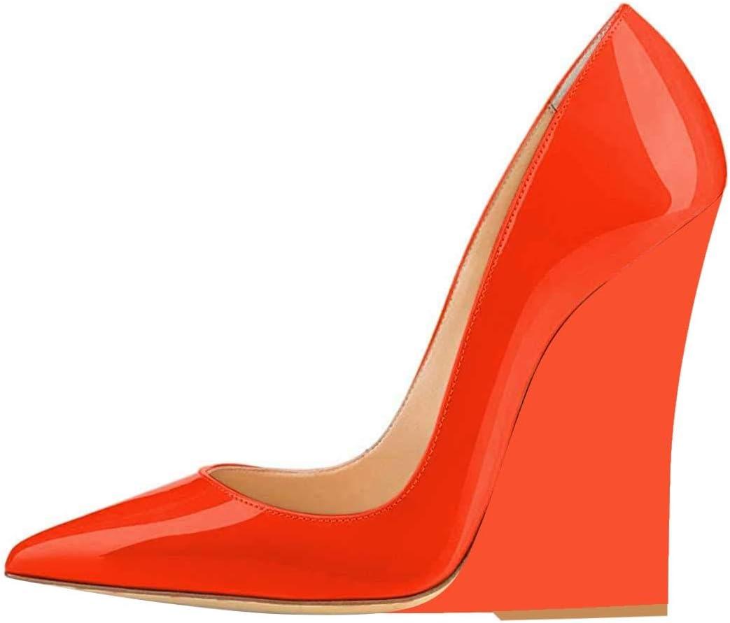 imageFSJ Women Pointed Toe Wedges High Heel Pumps Sexy Slip On Formal Closed Toe Wedding Party Evening Dress Shoes Size 416 USOrange