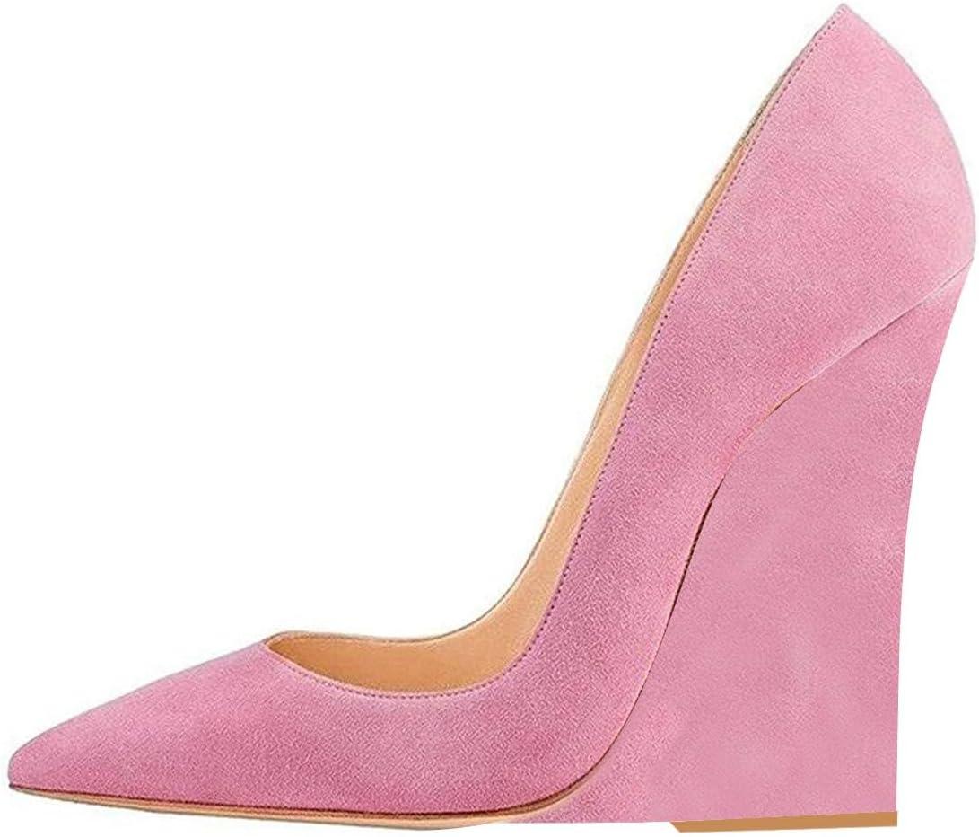 imageFSJ Women Pointed Toe Wedges High Heel Pumps Sexy Slip On Formal Closed Toe Wedding Party Evening Dress Shoes Size 416 USPink Suede