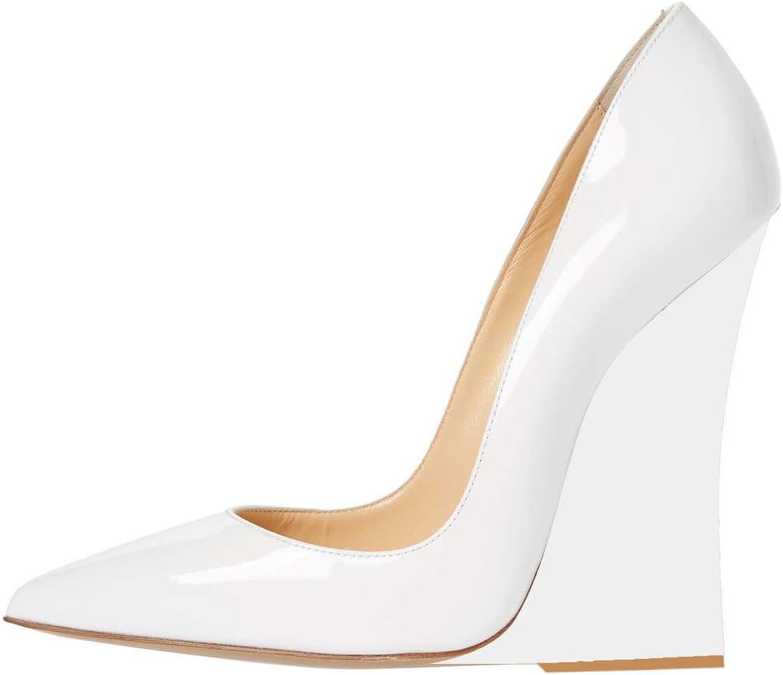 imageFSJ Women Pointed Toe Wedges High Heel Pumps Sexy Slip On Formal Closed Toe Wedding Party Evening Dress Shoes Size 416 USWhite