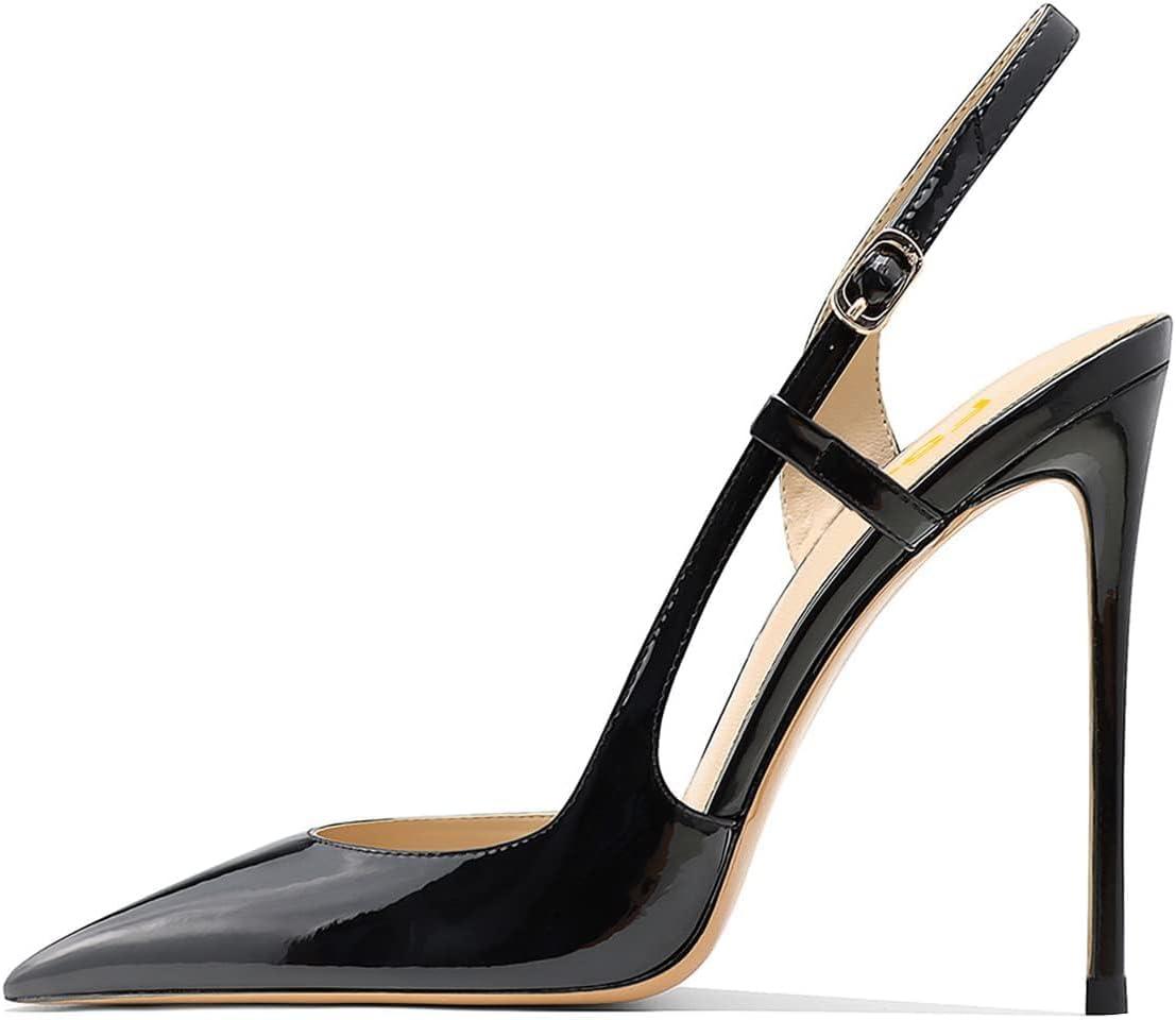 imageFSJ Women Sexy Pointed Toe DOrsay High Heel Slingback Pumps Sandals Cutout Strappy Stiletto Slip On Formal Casual Shoes Size 415 USBlack