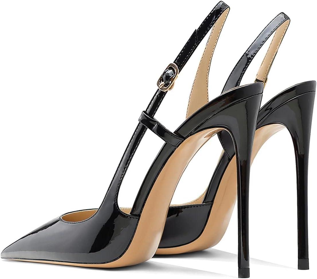 imageFSJ Women Sexy Pointed Toe DOrsay High Heel Slingback Pumps Sandals Cutout Strappy Stiletto Slip On Formal Casual Shoes Size 415 USBlack