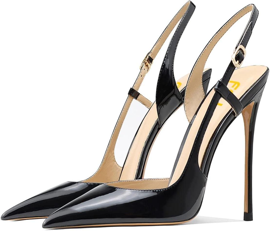 imageFSJ Women Sexy Pointed Toe DOrsay High Heel Slingback Pumps Sandals Cutout Strappy Stiletto Slip On Formal Casual Shoes Size 415 USBlack