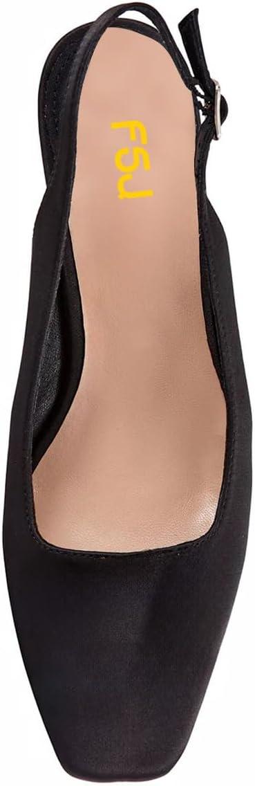 imageFSJ Women Slingback Mid Chunky Heels Pumps Closed Square Toe Crystal Block Wedding Office Work Shoes Size 416 USBlack