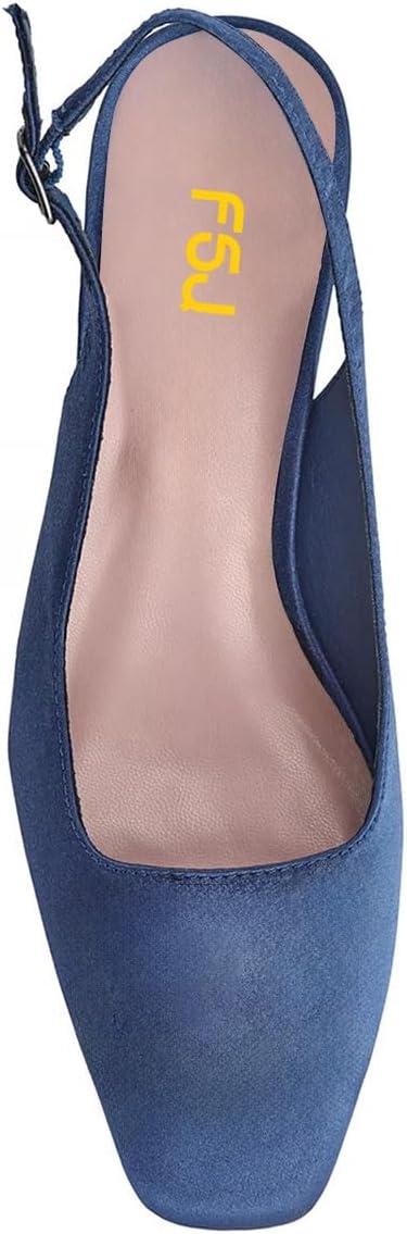imageFSJ Women Slingback Mid Chunky Heels Pumps Closed Square Toe Crystal Block Wedding Office Work Shoes Size 416 USBlue