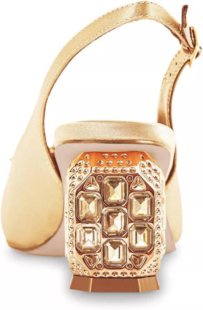 imageFSJ Women Slingback Mid Chunky Heels Pumps Closed Square Toe Crystal Block Wedding Office Work Shoes Size 416 USGold