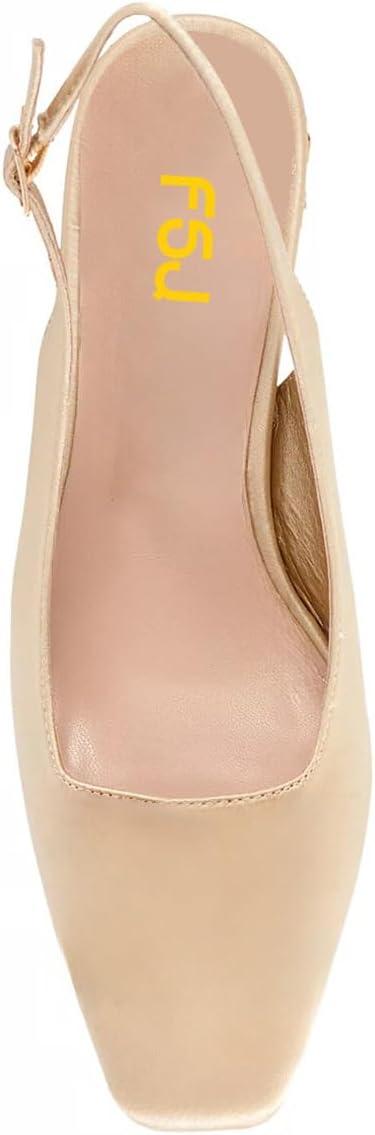 imageFSJ Women Slingback Mid Chunky Heels Pumps Closed Square Toe Crystal Block Wedding Office Work Shoes Size 416 USGold