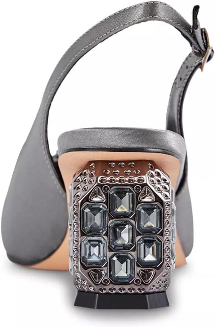 imageFSJ Women Slingback Mid Chunky Heels Pumps Closed Square Toe Crystal Block Wedding Office Work Shoes Size 416 USGrey