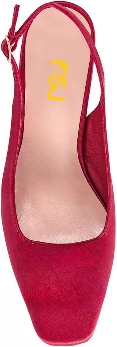 imageFSJ Women Slingback Mid Chunky Heels Pumps Closed Square Toe Crystal Block Wedding Office Work Shoes Size 416 USRed