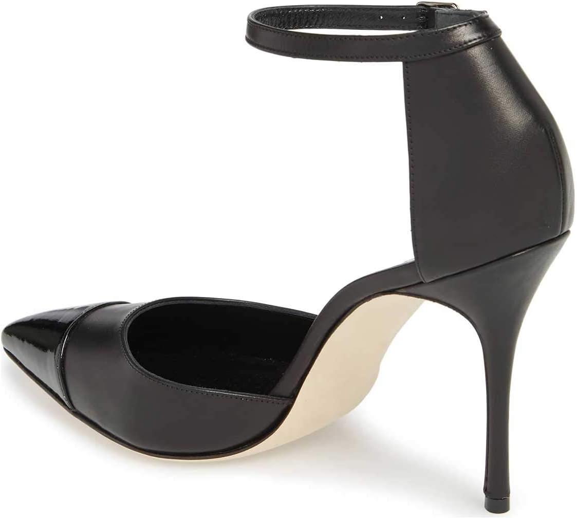imageFSJ Women Stiletto High Heels DOrsay Pumps Pointed Closed Point Toe Ankle Strap Office Dress Shoes Size 415 M USBlack