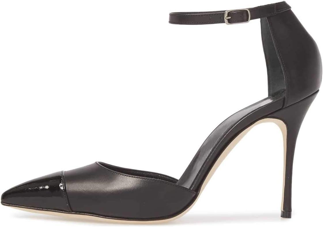 imageFSJ Women Stiletto High Heels DOrsay Pumps Pointed Closed Point Toe Ankle Strap Office Dress Shoes Size 415 M USBlack