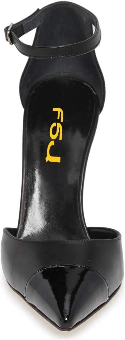 imageFSJ Women Stiletto High Heels DOrsay Pumps Pointed Closed Point Toe Ankle Strap Office Dress Shoes Size 415 M USBlack