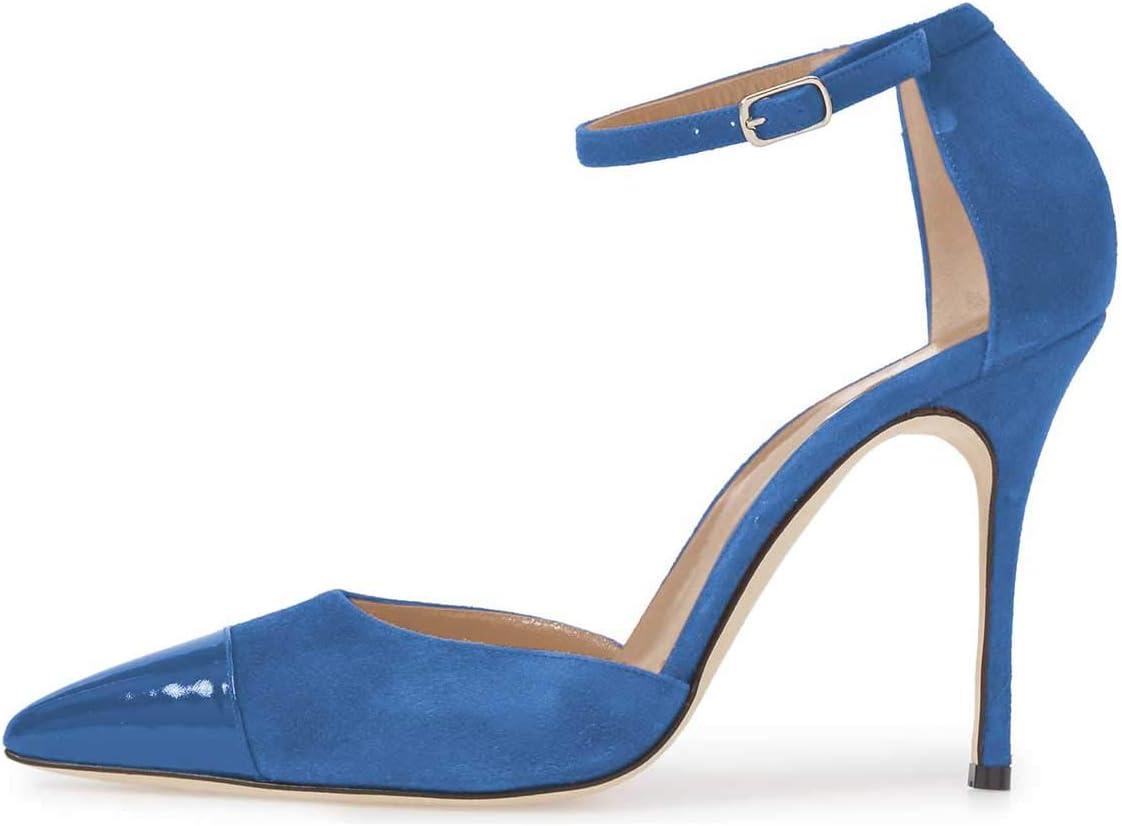 imageFSJ Women Stiletto High Heels DOrsay Pumps Pointed Closed Point Toe Ankle Strap Office Dress Shoes Size 415 M USBlue