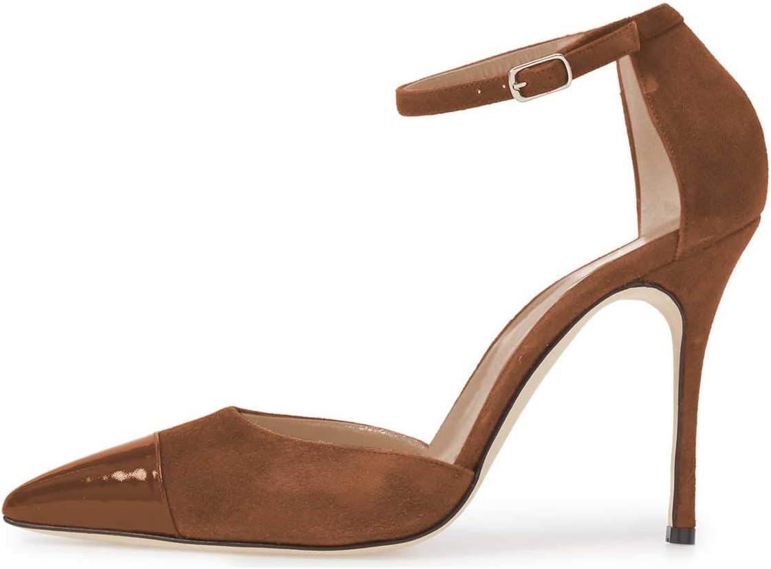 imageFSJ Women Stiletto High Heels DOrsay Pumps Pointed Closed Point Toe Ankle Strap Office Dress Shoes Size 415 M USBrown