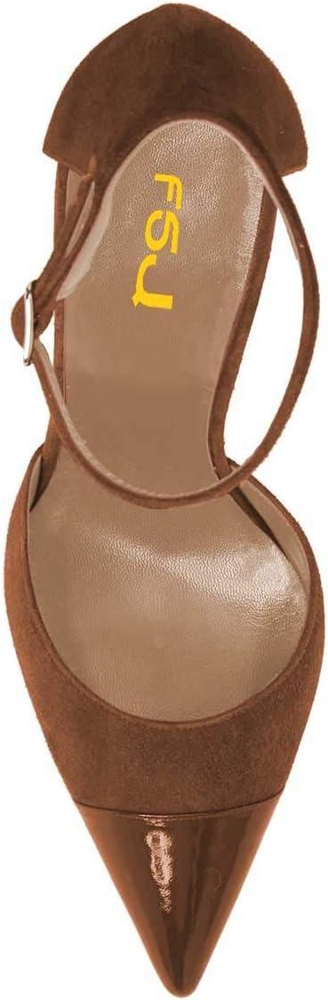 imageFSJ Women Stiletto High Heels DOrsay Pumps Pointed Closed Point Toe Ankle Strap Office Dress Shoes Size 415 M USBrown
