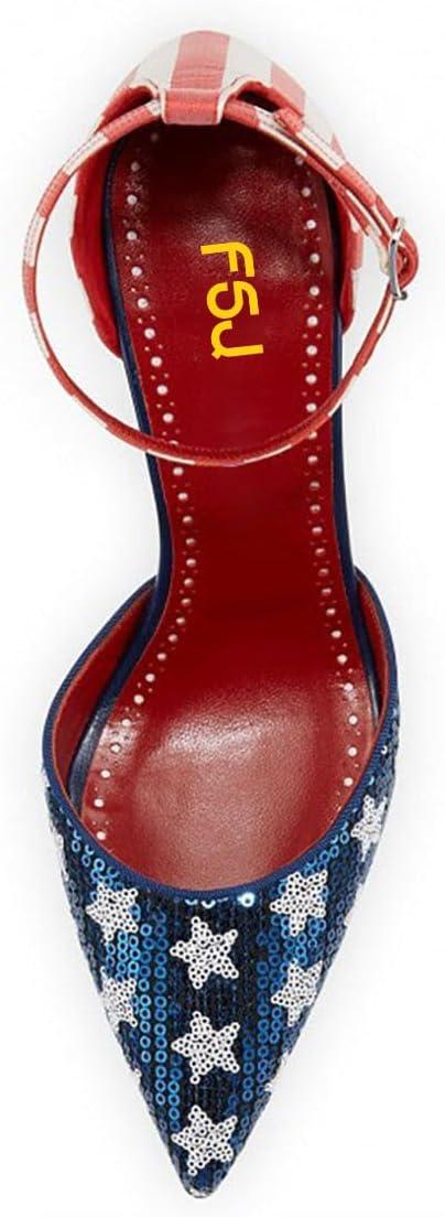 imageFSJ Women Stiletto High Heels DOrsay Pumps Pointed Closed Point Toe Ankle Strap Office Dress Shoes Size 415 M USFlag
