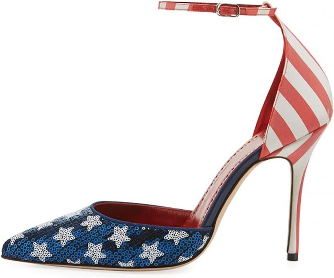 imageFSJ Women Stiletto High Heels DOrsay Pumps Pointed Closed Point Toe Ankle Strap Office Dress Shoes Size 415 M USFlag