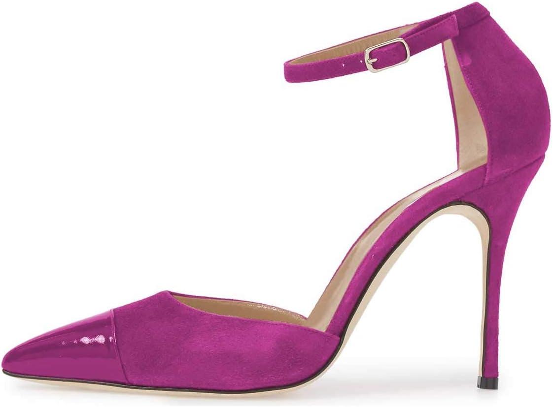 imageFSJ Women Stiletto High Heels DOrsay Pumps Pointed Closed Point Toe Ankle Strap Office Dress Shoes Size 415 M USFuchsia