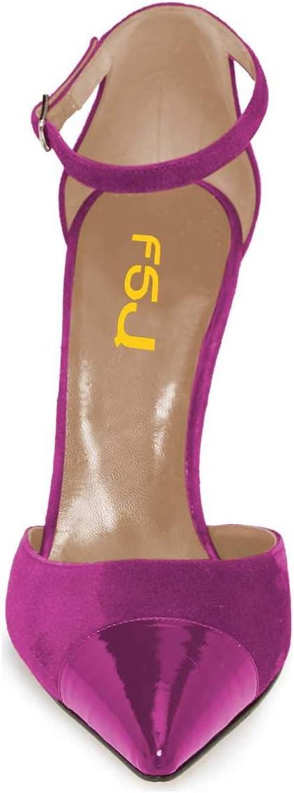 imageFSJ Women Stiletto High Heels DOrsay Pumps Pointed Closed Point Toe Ankle Strap Office Dress Shoes Size 415 M USFuchsia