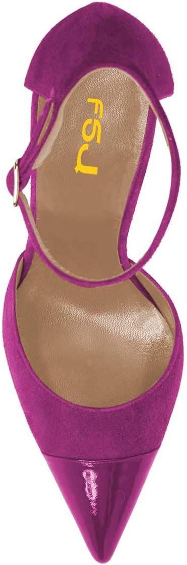 imageFSJ Women Stiletto High Heels DOrsay Pumps Pointed Closed Point Toe Ankle Strap Office Dress Shoes Size 415 M USFuchsia