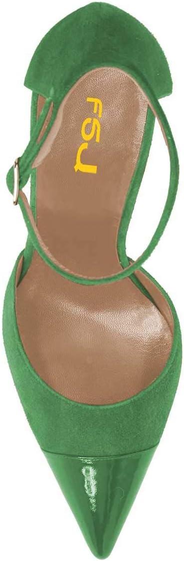 imageFSJ Women Stiletto High Heels DOrsay Pumps Pointed Closed Point Toe Ankle Strap Office Dress Shoes Size 415 M USGreen