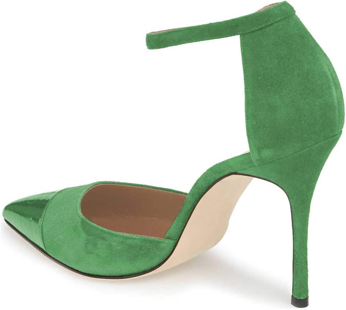 imageFSJ Women Stiletto High Heels DOrsay Pumps Pointed Closed Point Toe Ankle Strap Office Dress Shoes Size 415 M USGreen