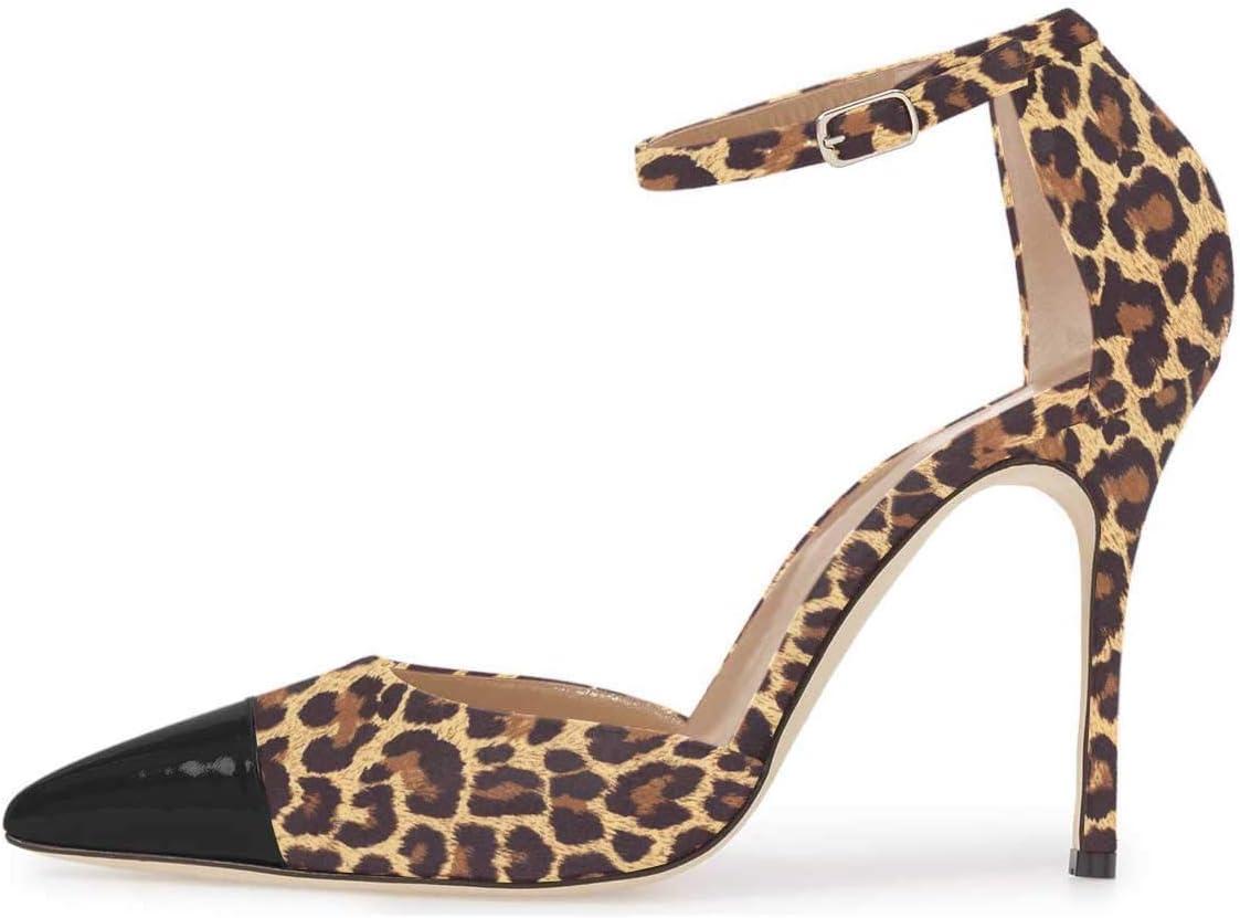 imageFSJ Women Stiletto High Heels DOrsay Pumps Pointed Closed Point Toe Ankle Strap Office Dress Shoes Size 415 M USLeopard