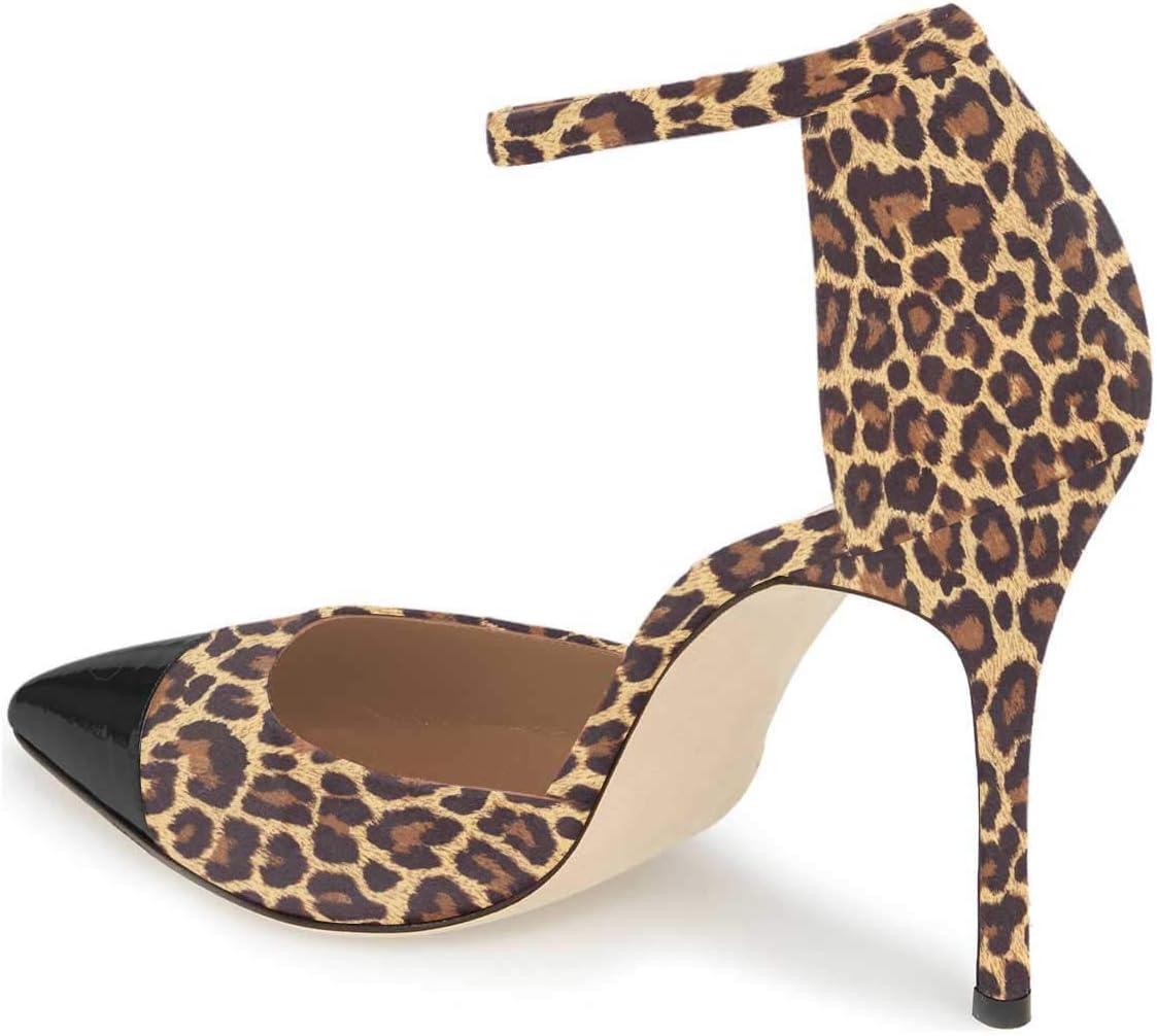 imageFSJ Women Stiletto High Heels DOrsay Pumps Pointed Closed Point Toe Ankle Strap Office Dress Shoes Size 415 M USLeopard