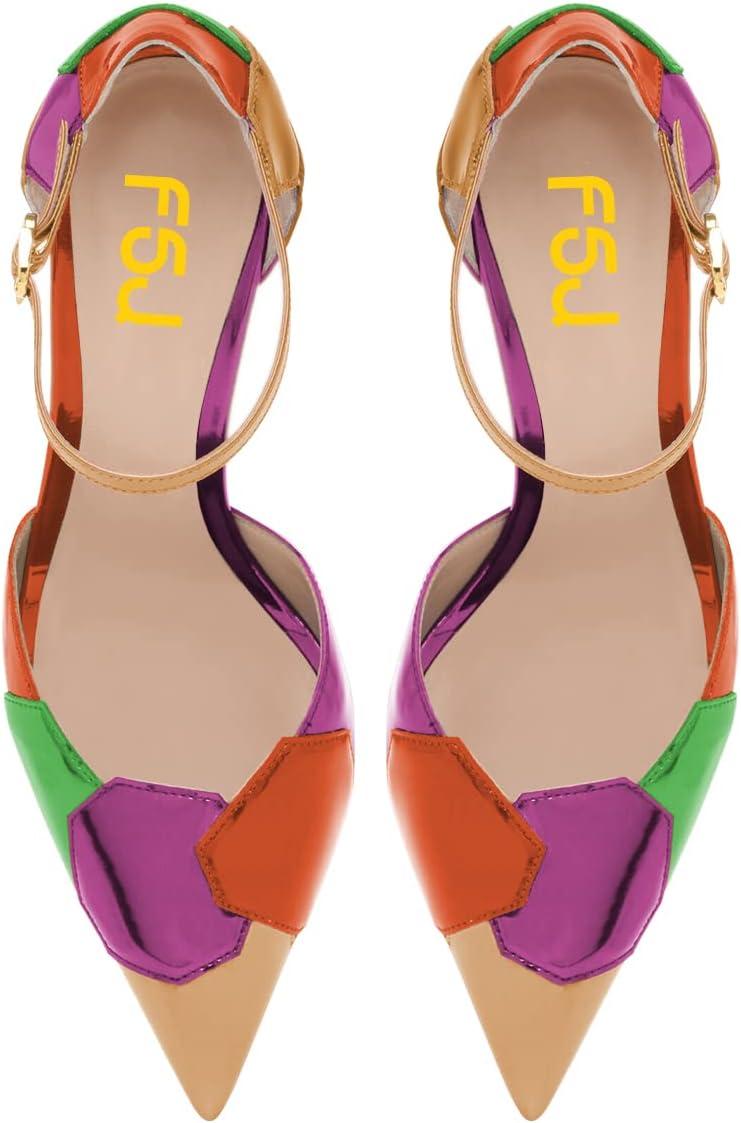 imageFSJ Women Stiletto High Heels DOrsay Pumps Pointed Closed Point Toe Ankle Strap Office Dress Shoes Size 415 M USMulticolor Gold