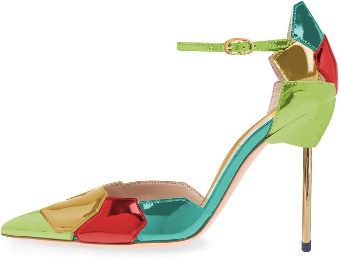 imageFSJ Women Stiletto High Heels DOrsay Pumps Pointed Closed Point Toe Ankle Strap Office Dress Shoes Size 415 M USMulticolor Green