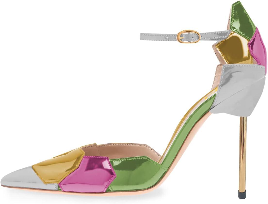 imageFSJ Women Stiletto High Heels DOrsay Pumps Pointed Closed Point Toe Ankle Strap Office Dress Shoes Size 415 M USMulticolor Grey