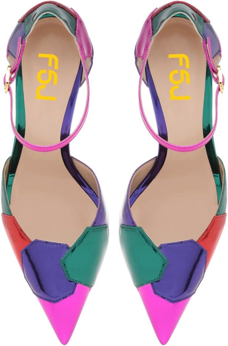 imageFSJ Women Stiletto High Heels DOrsay Pumps Pointed Closed Point Toe Ankle Strap Office Dress Shoes Size 415 M USMulticolor Pink