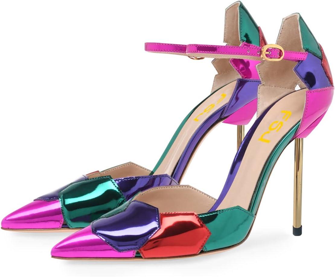 imageFSJ Women Stiletto High Heels DOrsay Pumps Pointed Closed Point Toe Ankle Strap Office Dress Shoes Size 415 M USMulticolor Pink