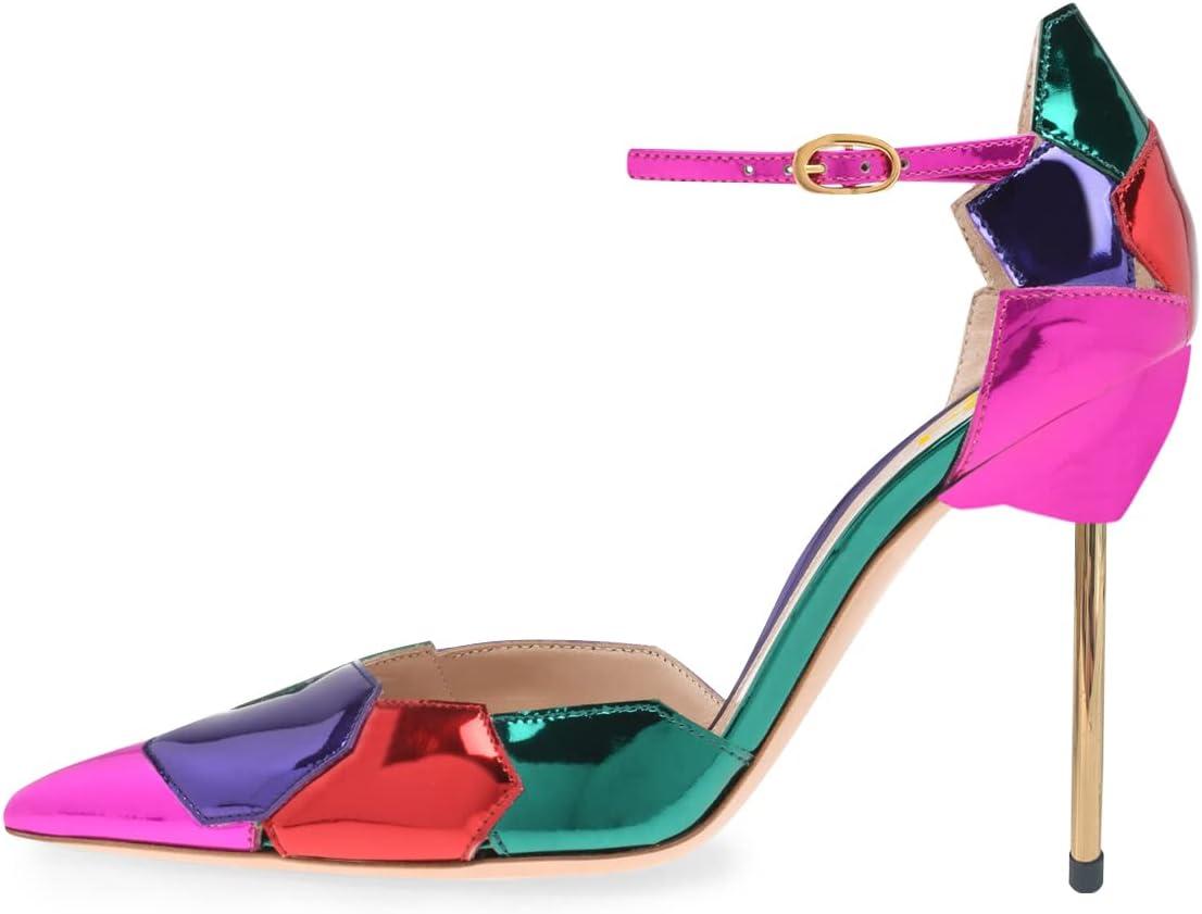 imageFSJ Women Stiletto High Heels DOrsay Pumps Pointed Closed Point Toe Ankle Strap Office Dress Shoes Size 415 M USMulticolor Pink