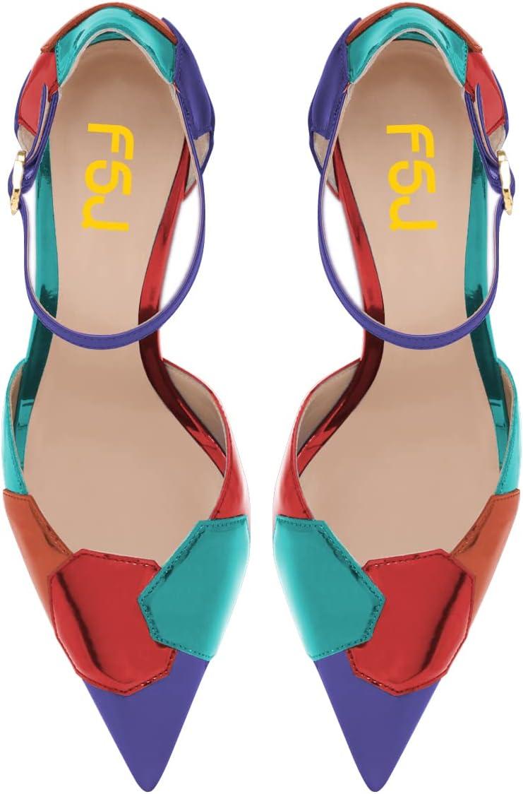 imageFSJ Women Stiletto High Heels DOrsay Pumps Pointed Closed Point Toe Ankle Strap Office Dress Shoes Size 415 M USMulticolor Purple
