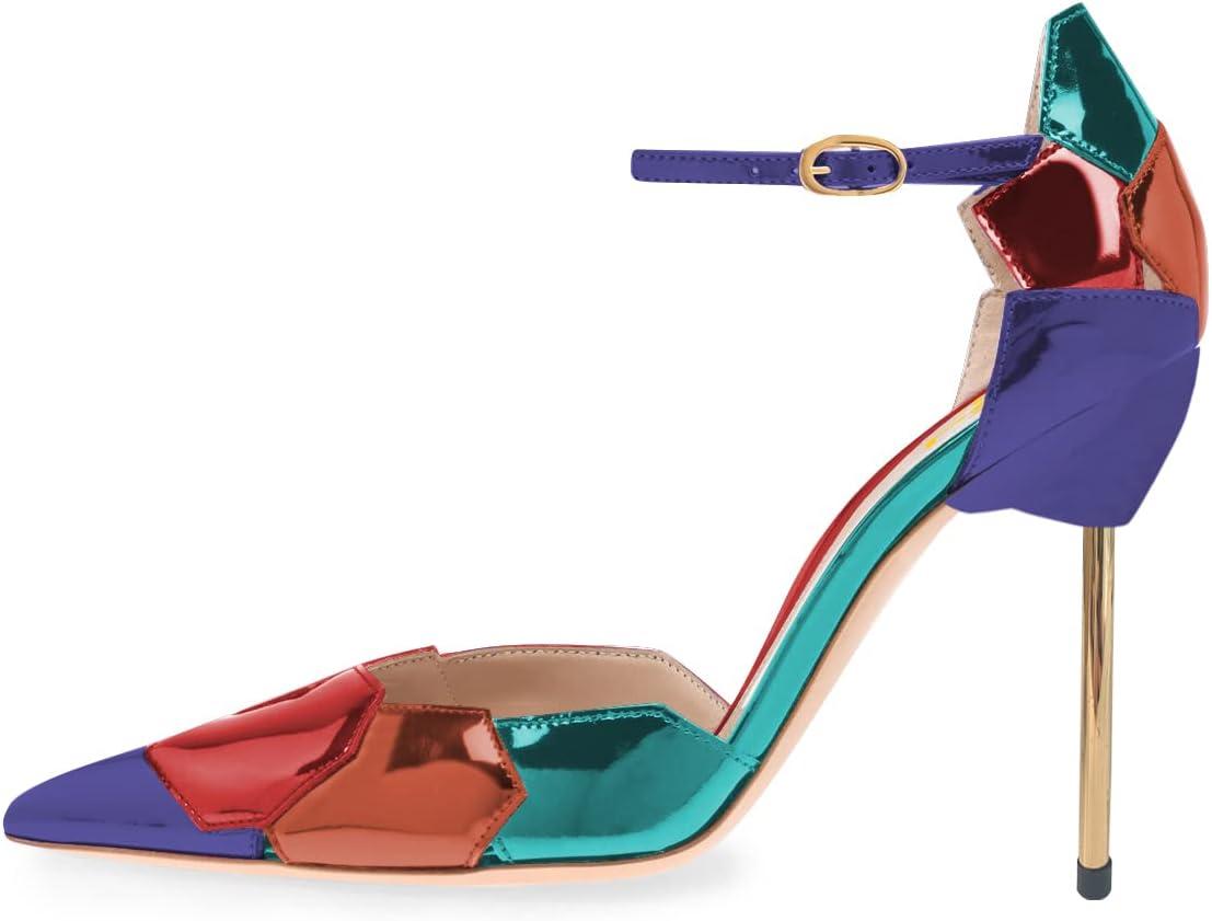 imageFSJ Women Stiletto High Heels DOrsay Pumps Pointed Closed Point Toe Ankle Strap Office Dress Shoes Size 415 M USMulticolor Purple