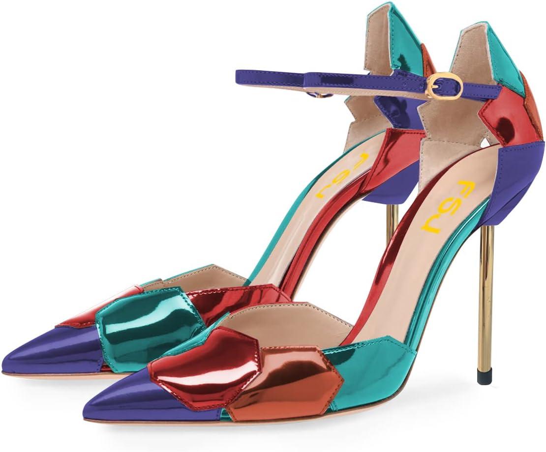 imageFSJ Women Stiletto High Heels DOrsay Pumps Pointed Closed Point Toe Ankle Strap Office Dress Shoes Size 415 M USMulticolor Purple
