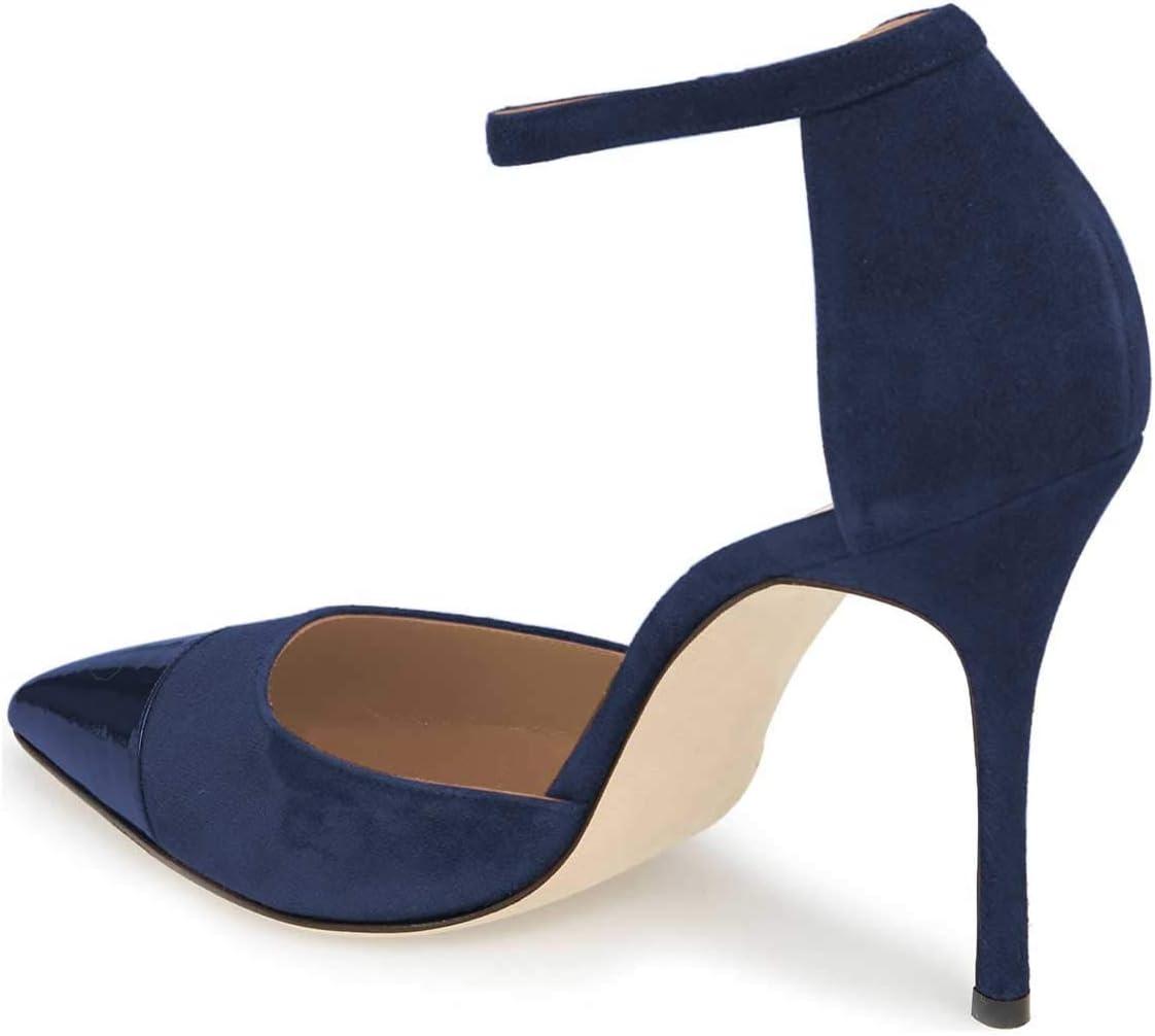 imageFSJ Women Stiletto High Heels DOrsay Pumps Pointed Closed Point Toe Ankle Strap Office Dress Shoes Size 415 M USNavy Blue