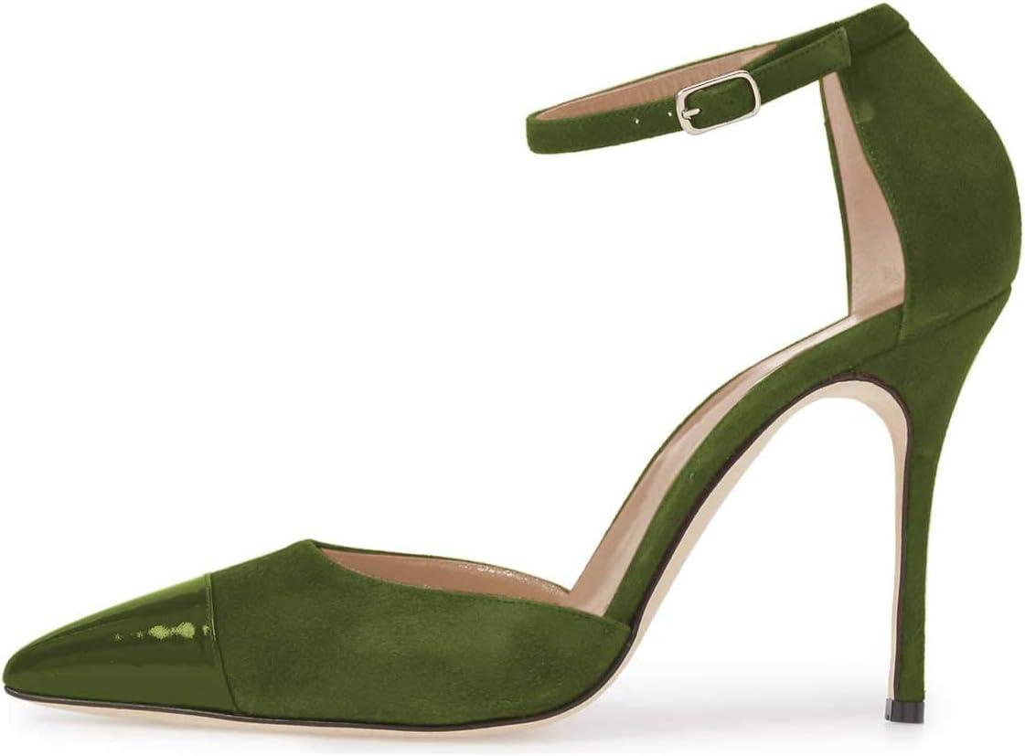 imageFSJ Women Stiletto High Heels DOrsay Pumps Pointed Closed Point Toe Ankle Strap Office Dress Shoes Size 415 M USOlive Green