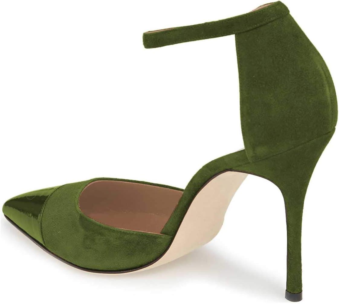 imageFSJ Women Stiletto High Heels DOrsay Pumps Pointed Closed Point Toe Ankle Strap Office Dress Shoes Size 415 M USOlive Green